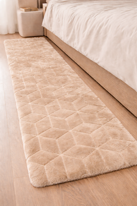 Diamond Pattern Bedside Runner Rug (2x5 ft) – Premium Rabbit Fur