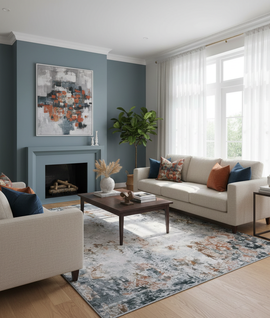 Cerulean Blue Grey Carpet