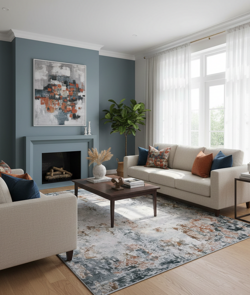 CERULEAN BLUE/GREY CARPET