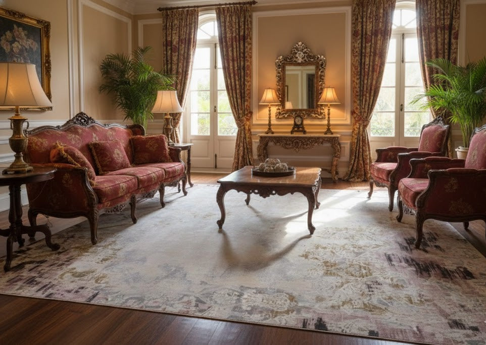 BEIGE/MAROON CARPET